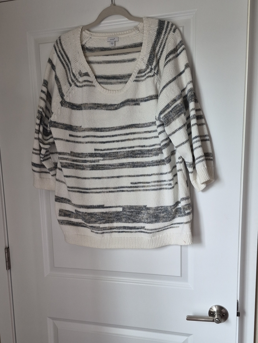 J. Jill Cream Scoop-Neck Sweater with Gray Stripes